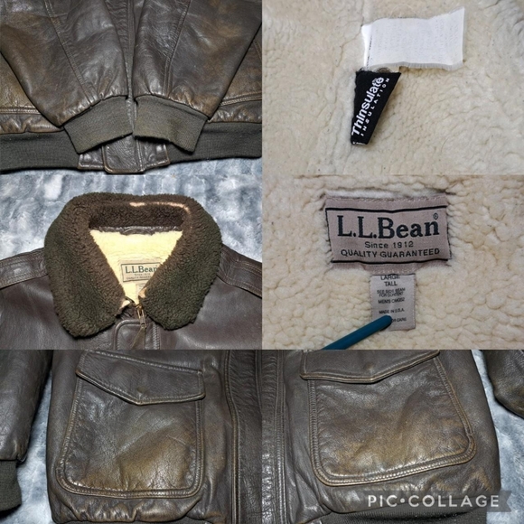 Vintage L.L. Bean Leather Bomber Jacket Size Large Brown Sherpa Lined Made in US - Picture 4 of 7